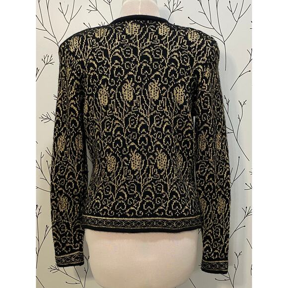 Vintage HERMAN GEIST Black Gold Button Cardigan Lambs Wool Angora MEDIUM Sparkle - Picture 4 of 6